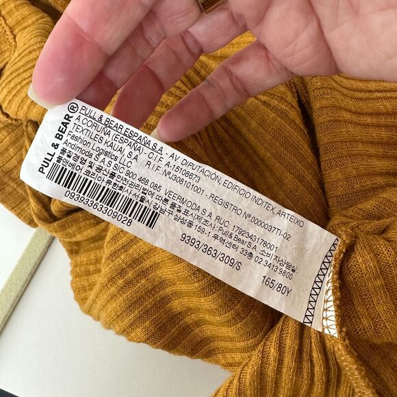 Pull & Bear Golden Yellow Cotton Rib Long Sleeve VNeck Button Up Mini Dress S - Picture 8 of 13